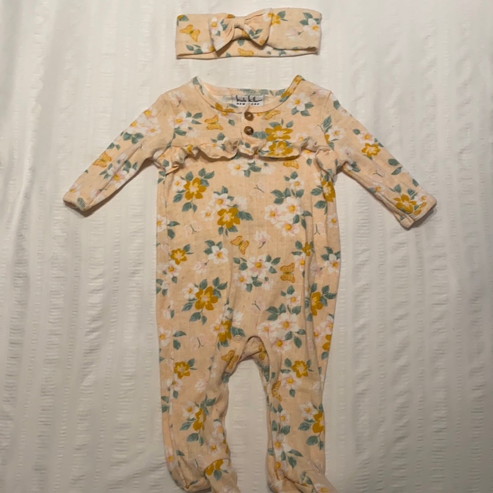 Nicole Miller floral onesie with headband 0/3 months